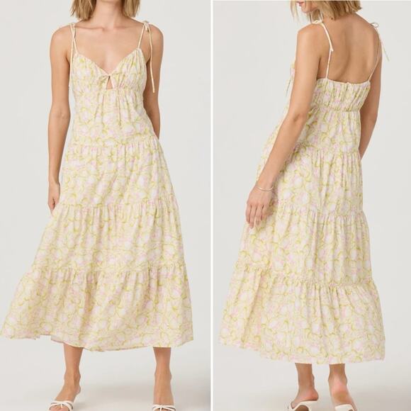 Astr Dresses & Skirts - ASTR the Label Tie Strap Tiered Maxi Dress Pink Green Floral, Women's Small $128